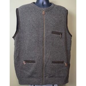 Harley of Scotland Vest Mens XL  Gray Wool Zip Pockets Lined Made in Scotland